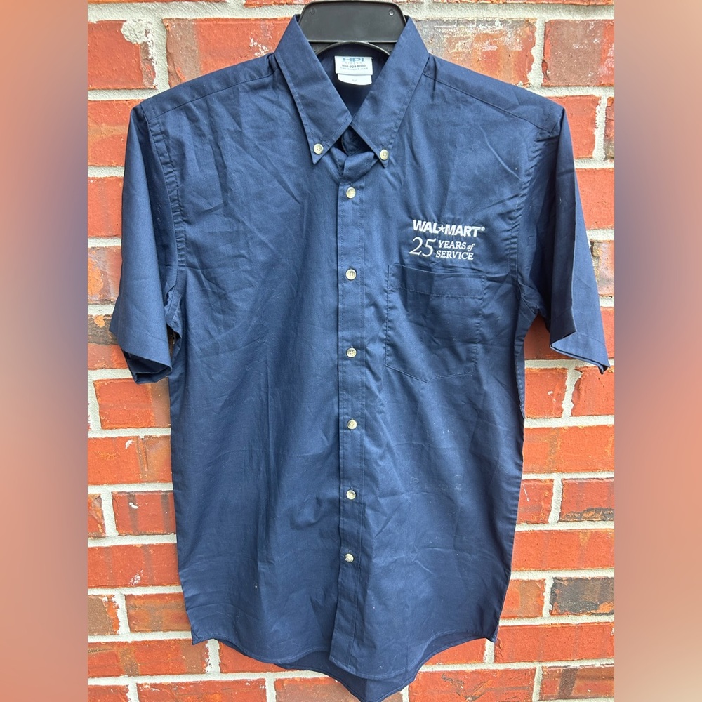 NWOT Walmart 25 Years of Service Button Down Short Sleeve Blue Small Shirt